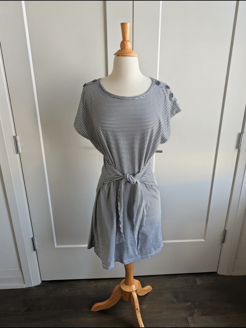 bobeau Black & White Striped Tee Dress